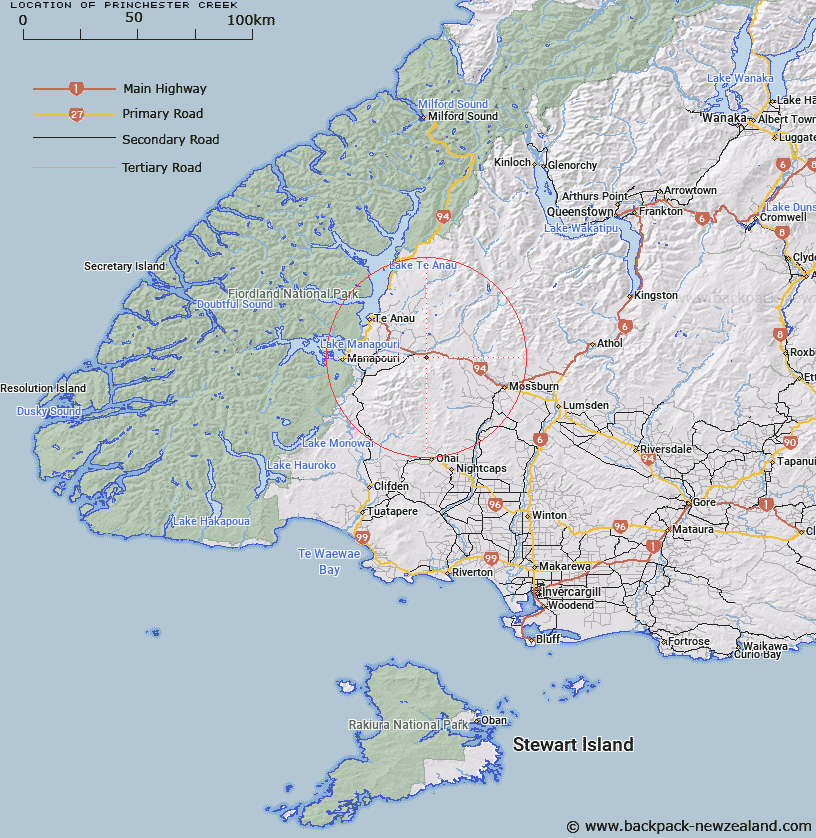 Princhester Creek Map New Zealand