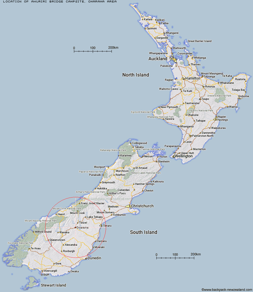 Ahuriri Bridge Campsite Map New Zealand