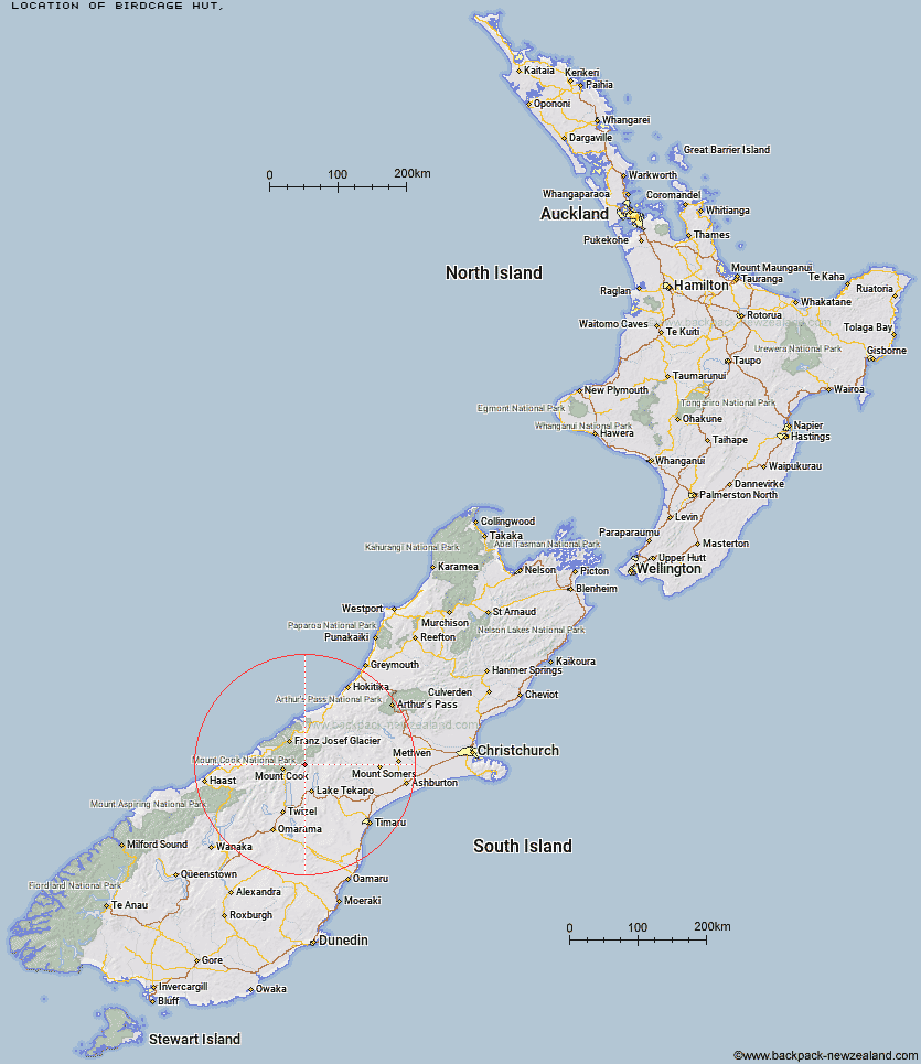 Birdcage Hut Map New Zealand