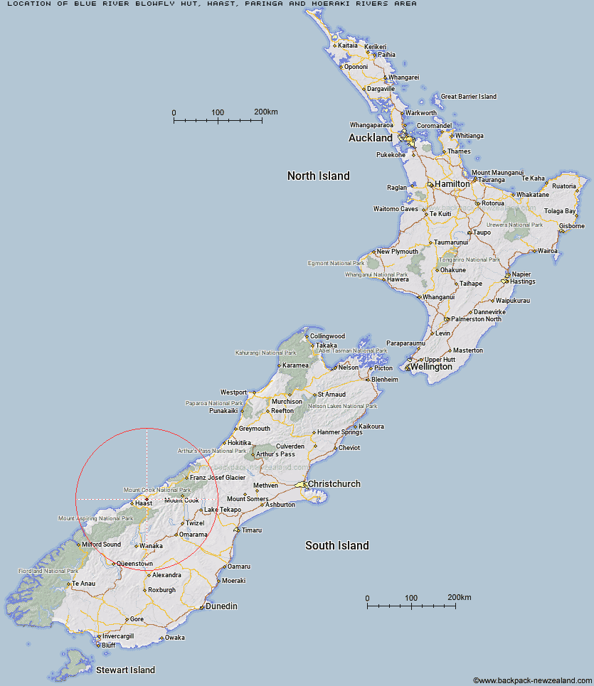 Blue River (Blowfly) Hut Map New Zealand