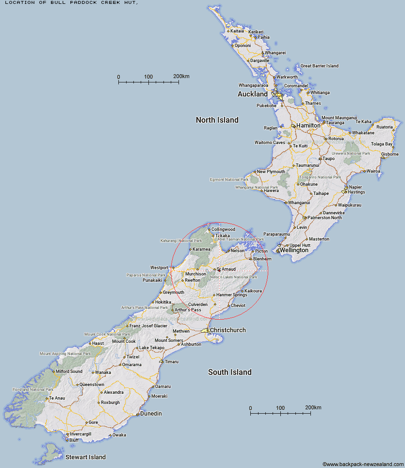 Bull Paddock Creek Hut Map New Zealand