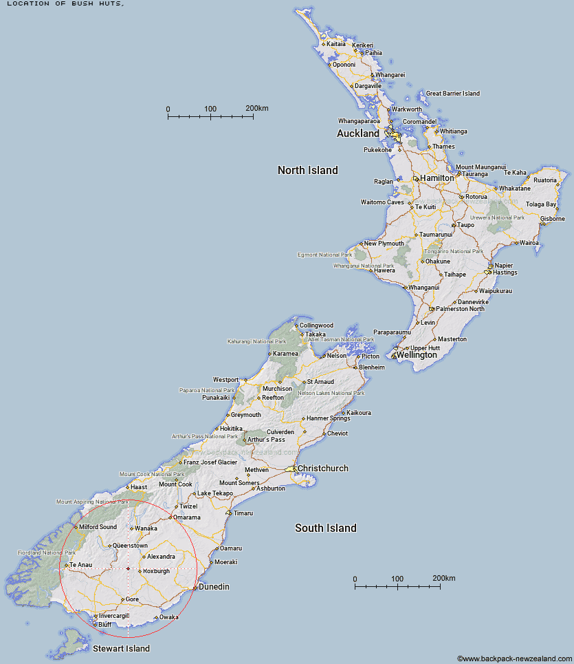 Bush Huts Map New Zealand
