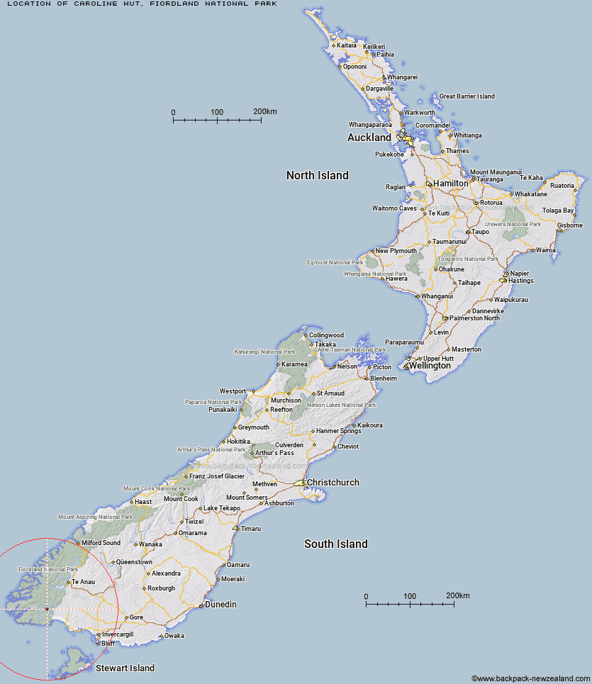 Caroline Hut Map New Zealand