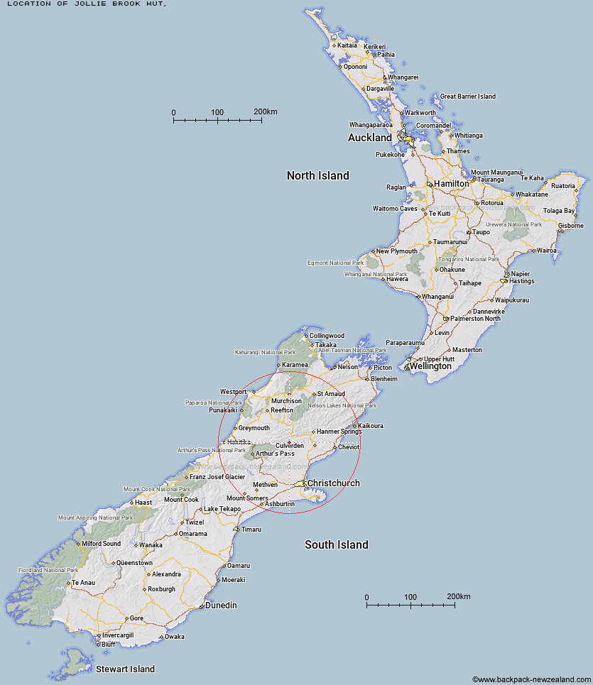 Jollie Brook Hut Map New Zealand