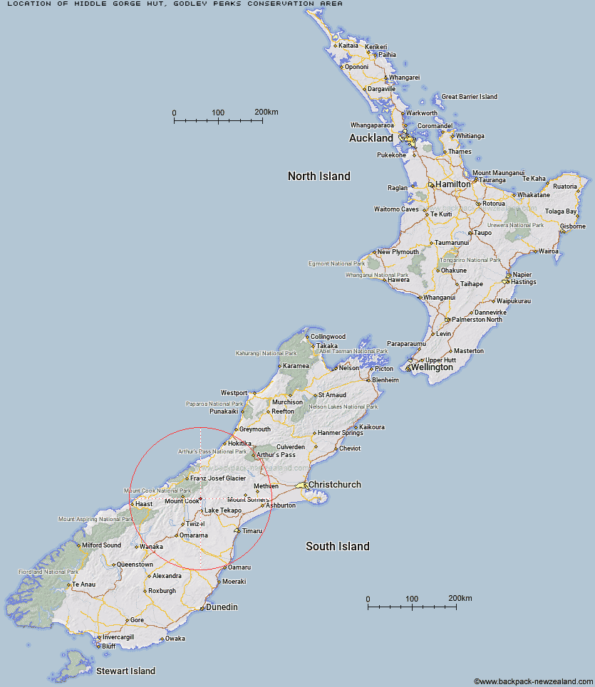 Middle Gorge Hut Map New Zealand