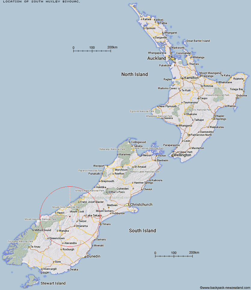 South Huxley Bivouac Map New Zealand