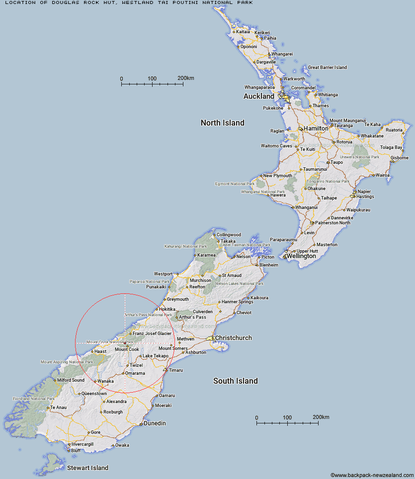 Douglas Rock Hut Map New Zealand