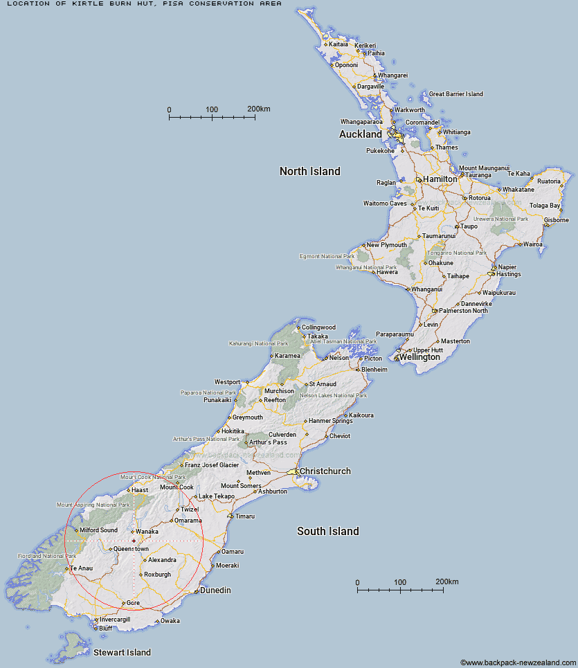 Kirtle Burn Hut Map New Zealand