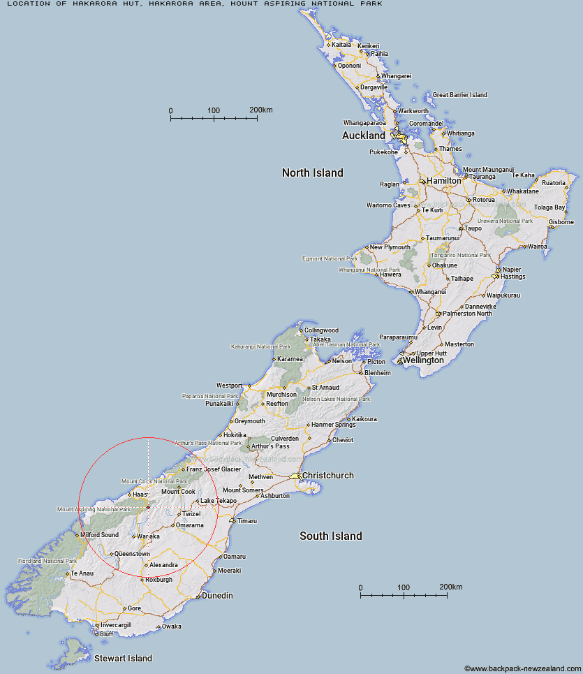 Makarora Hut Map New Zealand