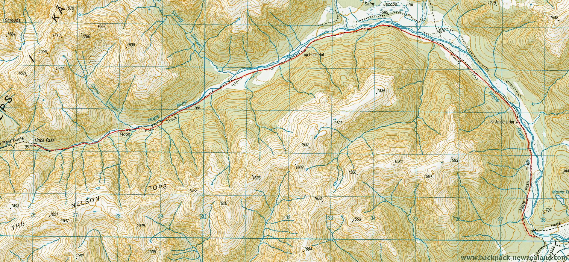 Hope Pass Track Map - New Zealand Tracks