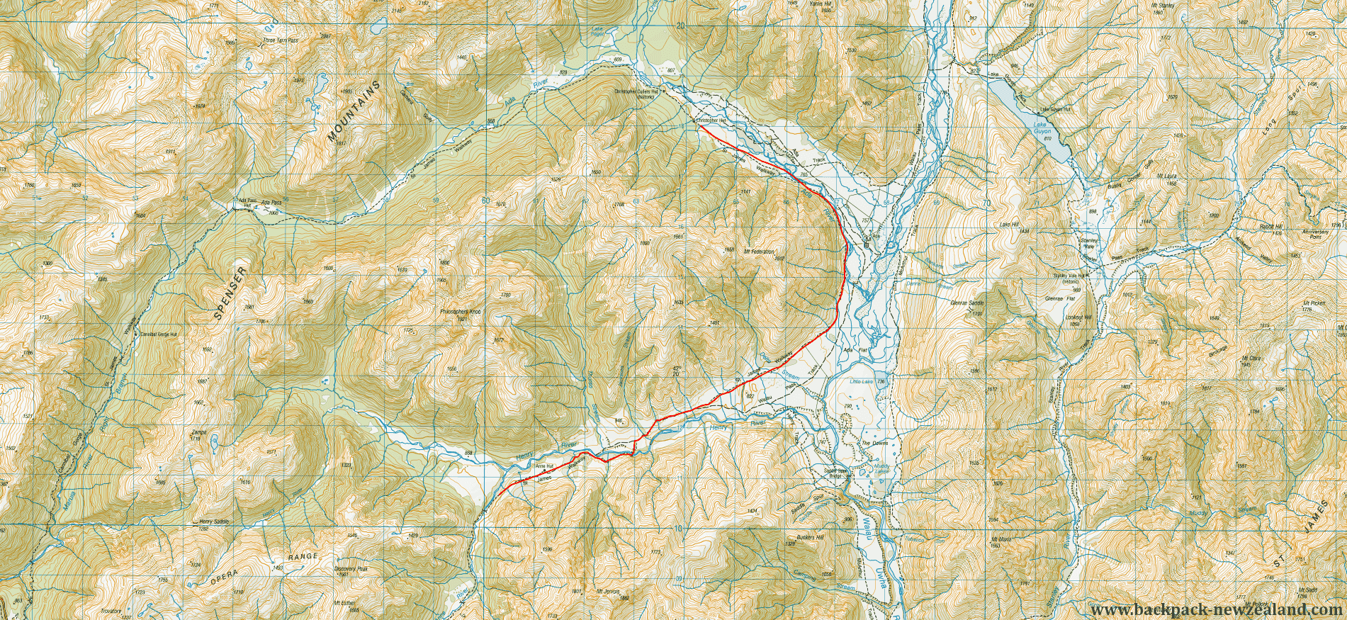 St James W/Way - Anne Hut To Christopher Map - New Zealand Tracks