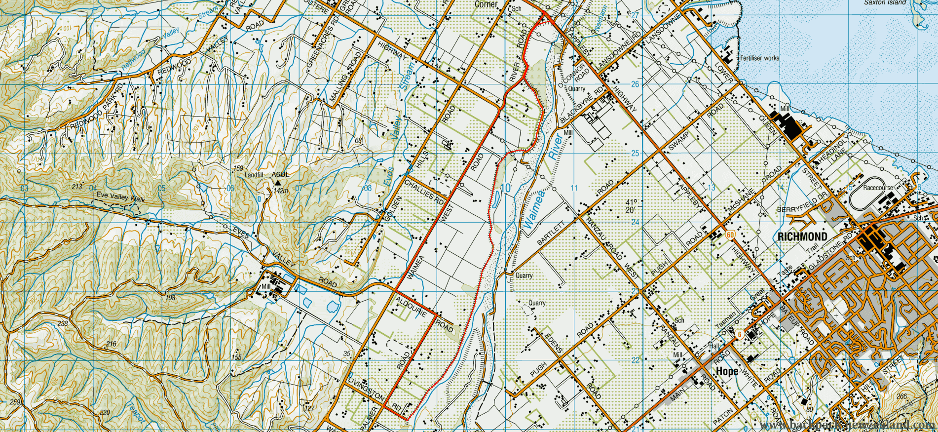 Waimea Riverside Ride Map - New Zealand Tracks