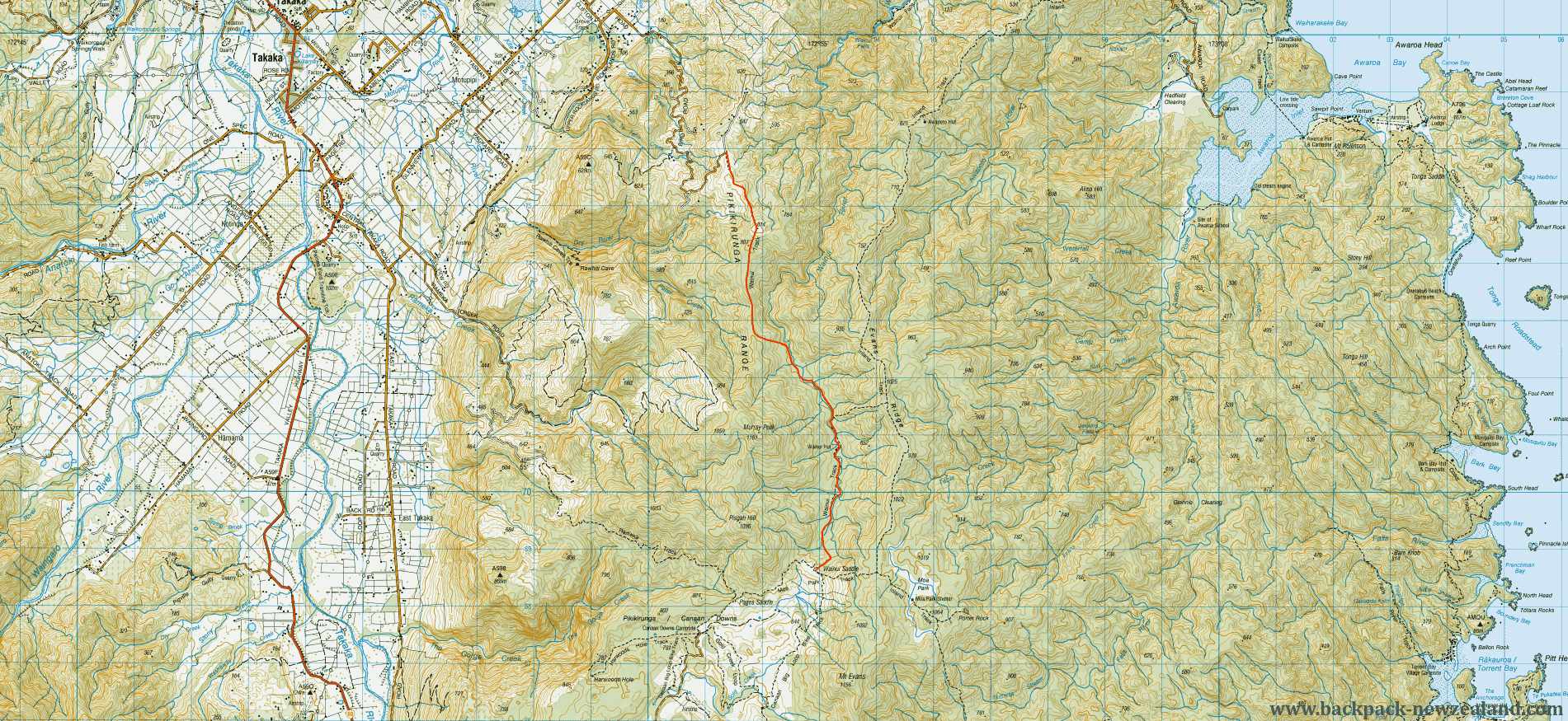 Wainui Track Map, Topo Maps of New Zealand Tracks. Topographical NZ.