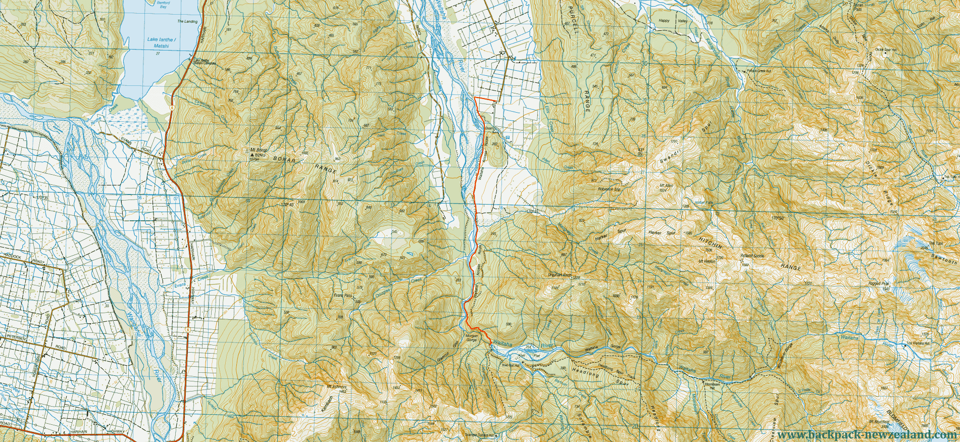 Waitaha Access Route Map - New Zealand Tracks