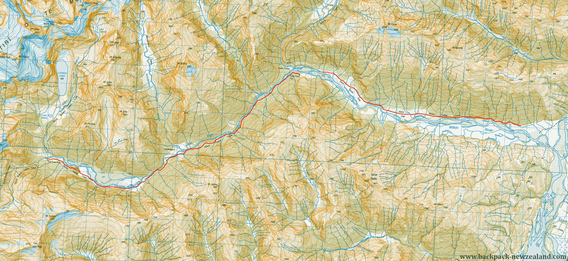 Wilkin Valley Track Map - New Zealand Tracks