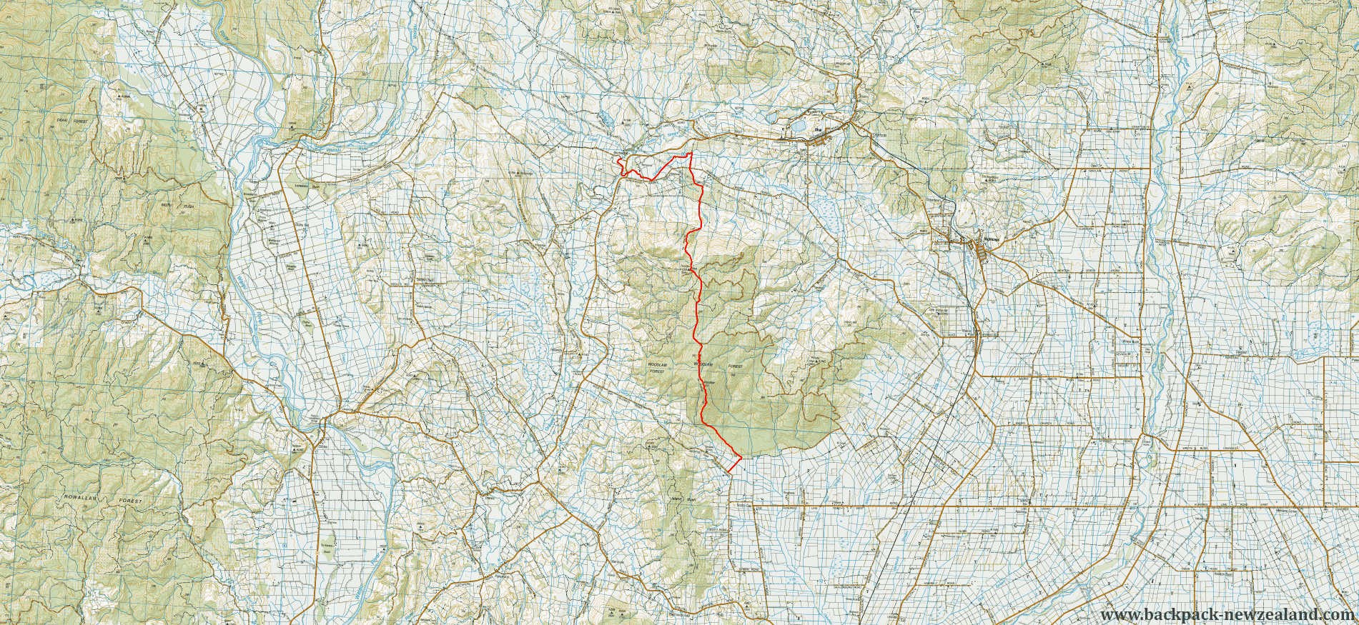 Woodlaw Forest/Struan Flat Rd Map - New Zealand Tracks